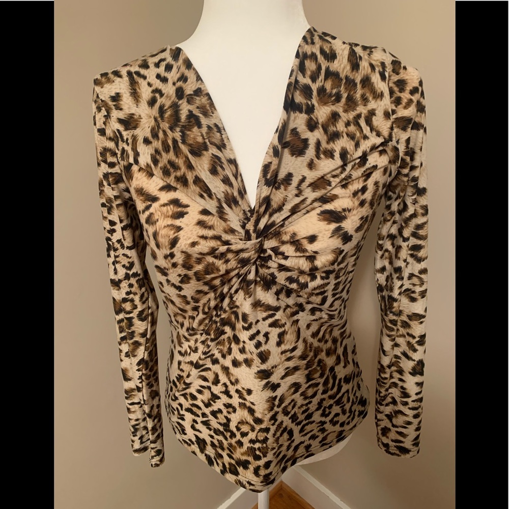 Leopard Print V-Neck Shirt. Size Medium.